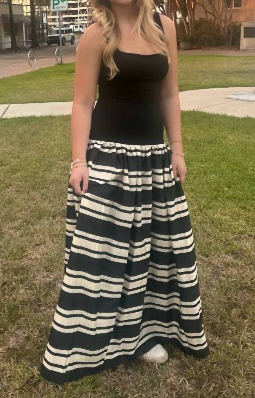 NEW OLIVACEOUS striped drop waist maxi dress in black/ off-white
